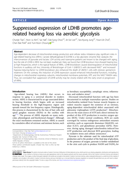 Suppressed Expression of LDHB Promotes Age-Related Hearing Loss