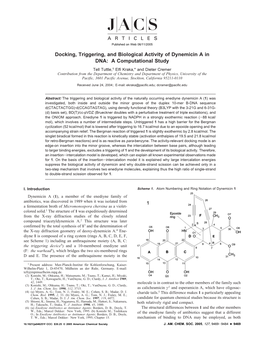 Docking, Triggering, and Biological Activity of Dynemicin a In