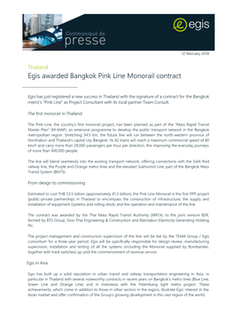 Egis Awarded Bangkok Pink Line Monorail Contract