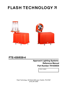FTS 430/830-4 Approach Lighting Systems Reference Manual Part Number 791430830