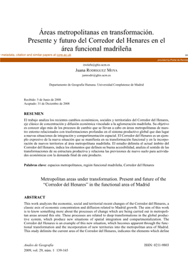 Áreas Metropolitanas En Transformación. Presente Y Futuro