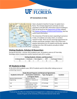 UF Connections in Italy Visiting Students, Scholars & Researchers