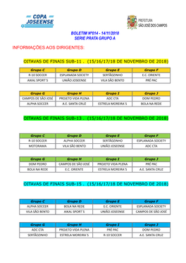 Boletim Nº014 - 14/11/2018 Serie Prata Grupo A