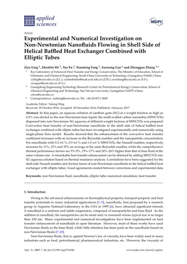 Experimental and Numerical Investigation on Non-Newtonian Nanoﬂuids Flowing in Shell Side of Helical Bafﬂed Heat Exchanger Combined with Elliptic Tubes