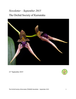 Newsletter – September 2015 the Orchid Society of Karnataka