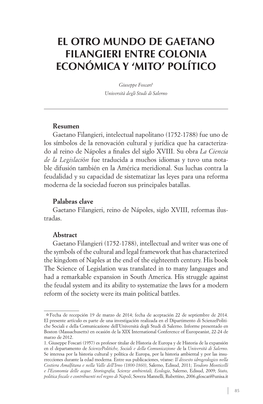 El Otro Mundo De Gaetano Filangieri Entre Colonia Económica Y ‘Mito’ Político