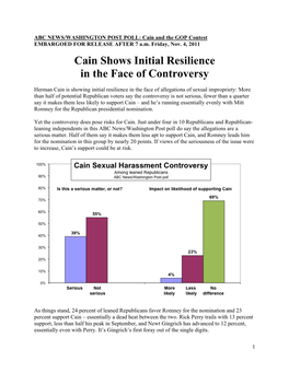 Cain Shows Initial Resilience in the Face of Controversy