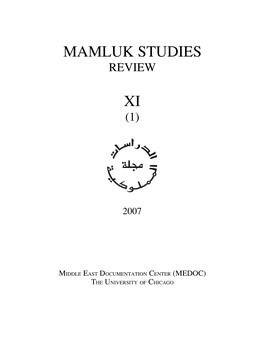 Mamluk Studies Review Vol. XI, No. 1 (2007)