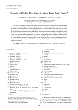 Expander and Coolant-Bleed Cycles of Methane-Fueled Rocket Engines*