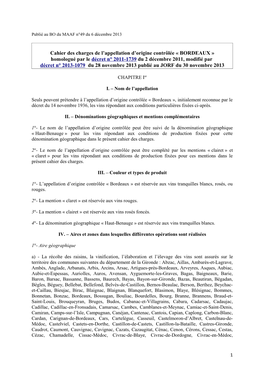 Cahier Des Charges De L'appellation D'origine Contrôlée « BORDEAUX