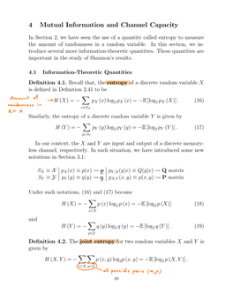 4 Mutual Information and Channel Capacity