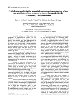 Preliminary Results in the Sexual Dimorphism Determination of the Sea Urchin Lytechinus Variegatus Variegatus (Lamarck, 1816), Echinoidea, Toxopneustidae