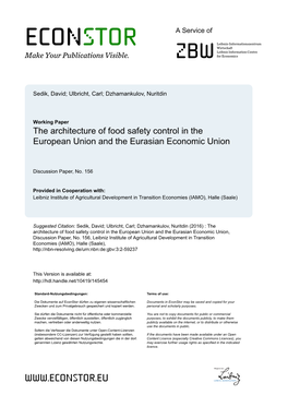 The Architecture of Food Safety Control in the European Union and the Eurasian Economic Union