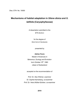 Mechanisms of Habitat Adaptation in Silene Dioica and S. Latifolia (Caryophyllaceae)