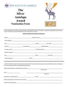 The Silver Antelope Award Nomination Form