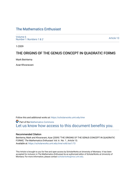 The Origins of the Genus Concept in Quadratic Forms