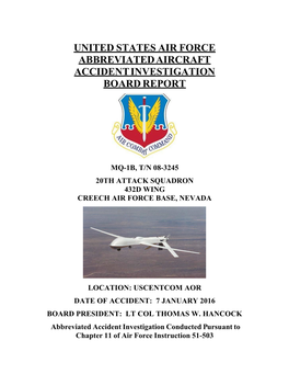 United States Air Force Abbreviated Aircraft Accident Investigation Board Report