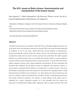 The 2011 Unrest at Katla Volcano: Characterization and Interpretation of the Tremor Sources