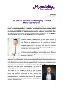 Jan Willem Balk Nieuwe Managing Director Mondelez Benelux