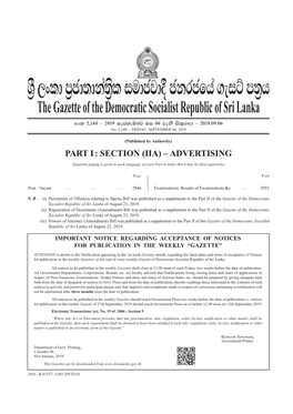 The Gazette of the Democratic Socialist Republic of Sri Lanka Wxl 2