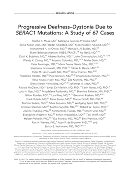 Progressive Deafness–Dystonia Due to SERAC1 Mutations: a Study of 67 Cases