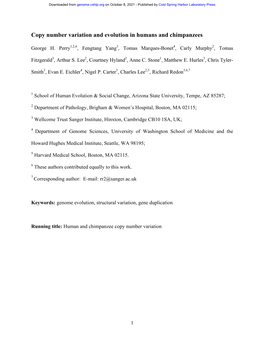 Copy Number Variation and Genome Evolution in Humans and Chimpanzees