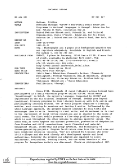 Breaking Through: TOSTAN's Non-Formal Basic Education Programme in National Languages in Senegal. Education for All: Making It Work. Innovation Series