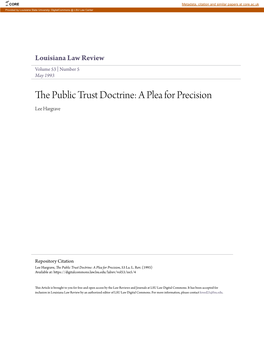 The Public Trust Doctrine: a Plea for Precision, 53 La