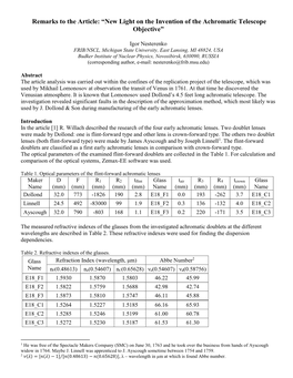 New Light on the Invention of the Achromatic Telescope Objective”