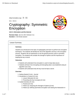 Cryptography: Symmetric Encryption Unit 3