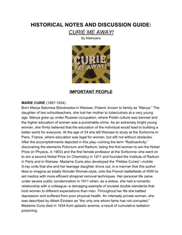 HISTORICAL NOTES and DISCUSSION GUIDE: CURIE ME AWAY! by Matheatre