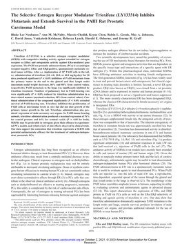 The Selective Estrogen Receptor Modulator Trioxifene (LY133314) Inhibits Metastasis and Extends Survival in the PAIII Rat Prostatic Carcinoma Model