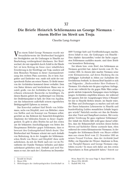 Die Briefe Heinrich Schliemanns an George Niemann – Einem Helfer Im Streit Um Troja Claudia Lang-Auinger