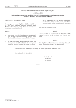 COUNCIL IMPLEMENTING REGULATION (EU) No 271/2011