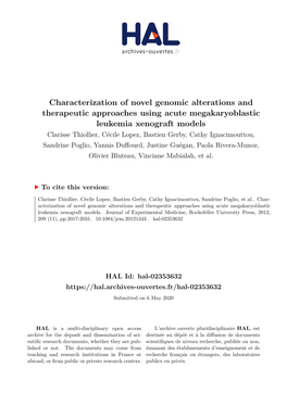 Characterization of Novel Genomic Alterations and Therapeutic Approaches Using Acute Megakaryoblastic Leukemia Xenograft Models