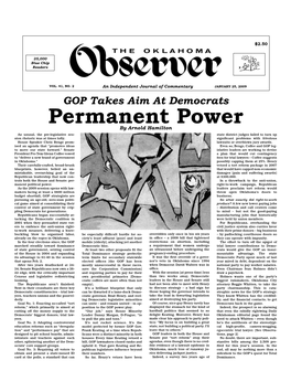 Permanent Power by Arnold Hamilton As Ususal, the Pre-Legislative Ses- State District Judges Failed to Turn up Sion Rhetoric Was at Times Lofty