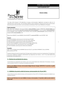 0 – Election De Secrétaire(S) De Séance : 1 – Validation Du Procès