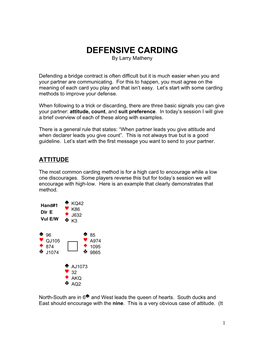 DEFENSIVE CARDING by Larry Matheny