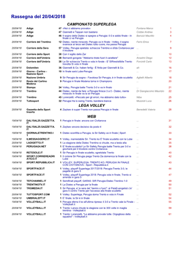 Rassegna Del 20/04/2018