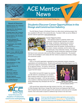 ACE Mentor News August 2011 ACE Mentor Program of Northeast Florida, Inc