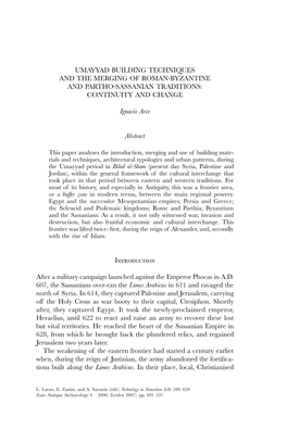 Umayyad Building Techniques and the Merging of Roman-Byzantine and Partho-Sassanian Traditions: Continuity and Change