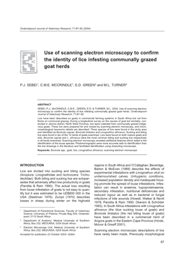 Use of Scanning Electron Microscopy to Confirm the Identity of Lice Infesting Communally Grazed Goat Herds