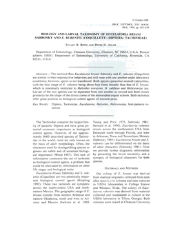 Biology and Larval Taxonomy of Eucelatoria Bryani Sabrosky and E