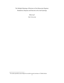 The Multiple Meanings of Elections in Non-Democratic Regimes: Breakdown, Response and Outcome in the Arab Uprisings