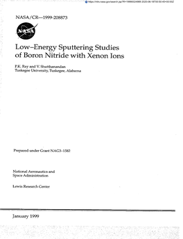 . Low-Energy Sputtering Studies of Boron Nitride with Xenon Ions