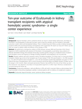 Ten-Year Outcome of Eculizumab in Kidney Transplant Recipients With