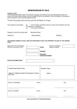 Memorandum of Sale