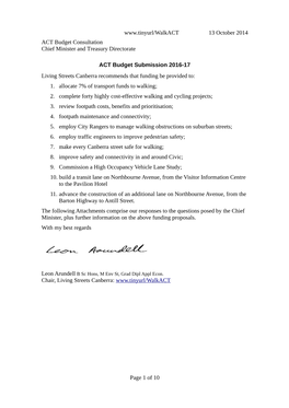 13 October 2014 ACT Budget Consultation Chief Minister and Treasury Directorate