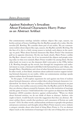 Against Sainsbury's Irrealism About Fictional Characters: Harry Potter
