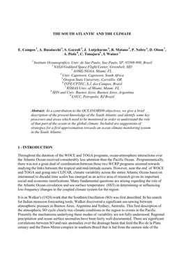 THE SOUTH ATLANTIC and the CLIMATE E. Campos